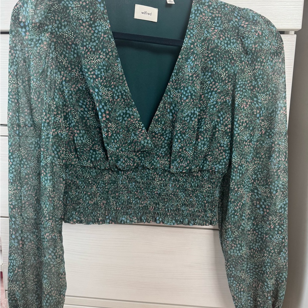 Aritzia DISCONTINUED Wilfred Wistful Blouse Green Floral